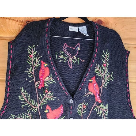 Cardinals Vest Black Plus 26/28W White Stag Sweater Vest Black and Red Birds - Picture 6 of 15